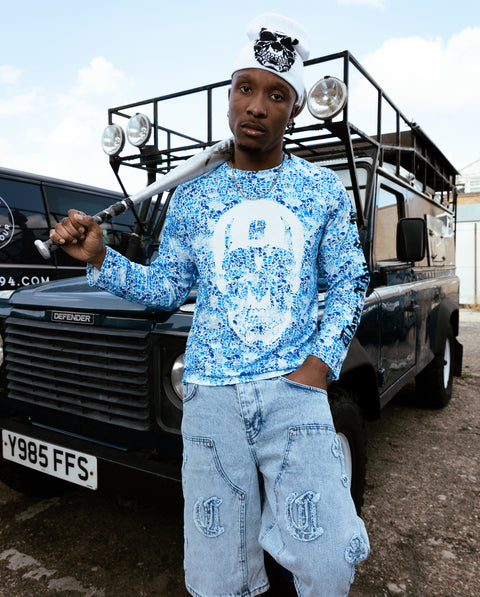 BLUE FULL CAMO LONG SLEEVE RAGLAN TSHIRT