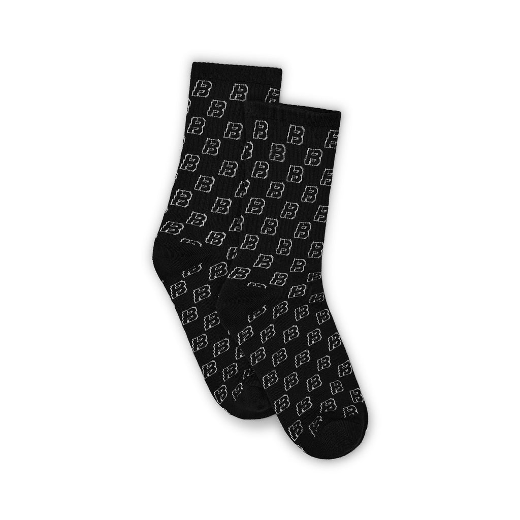 black jacquared “B” Socks