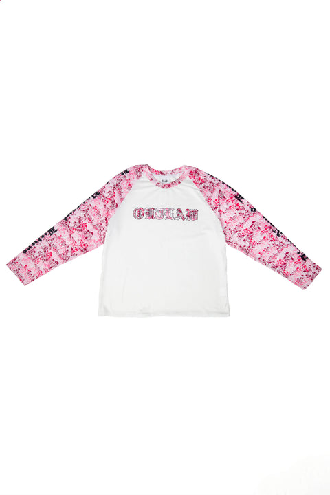PINK CAMO LONG SLEEVE RAGLAN TSHIRT