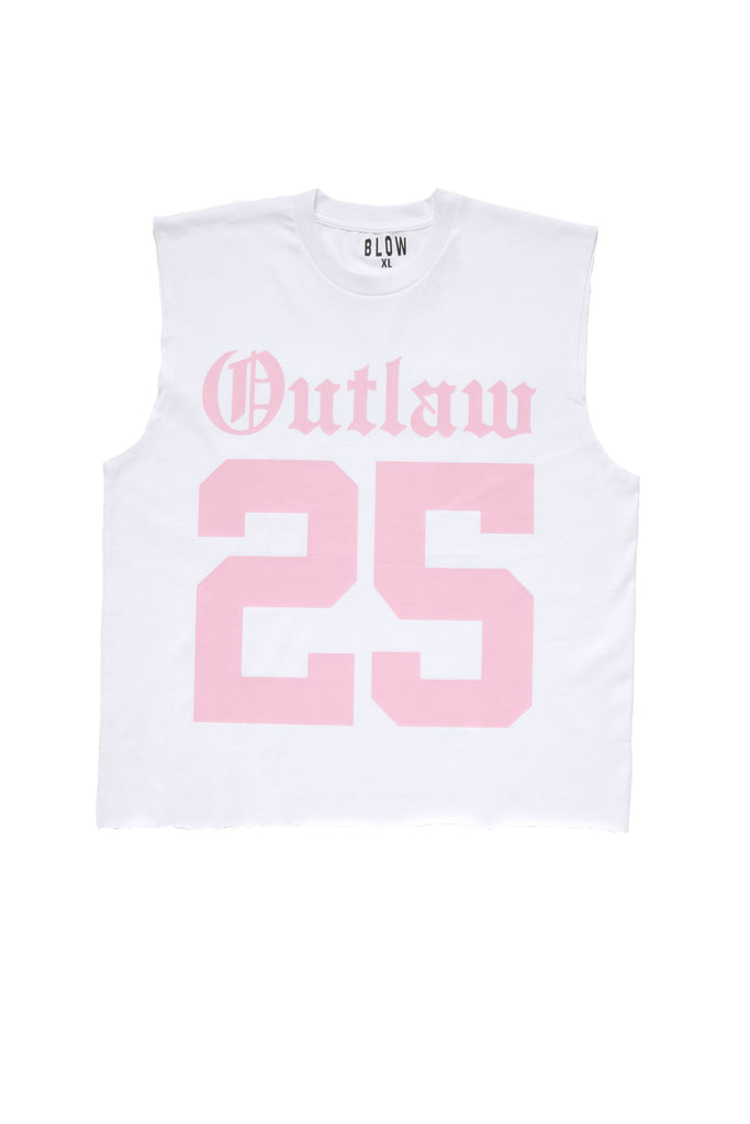 Pink sleeveless outlaw 25 t-shirt