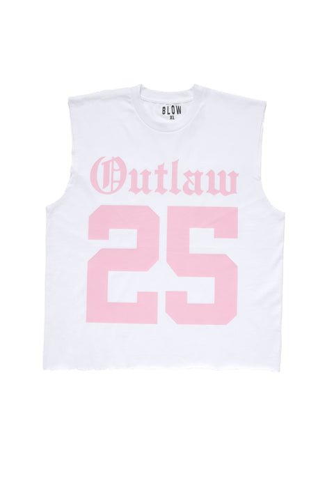Pink sleeveless outlaw 25 t-shirt