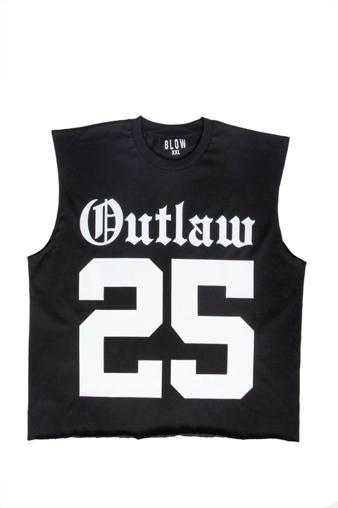 Black sleeveless outlaw 25 t-shirt