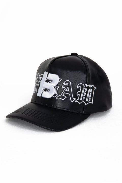 Black leather baseball cap
