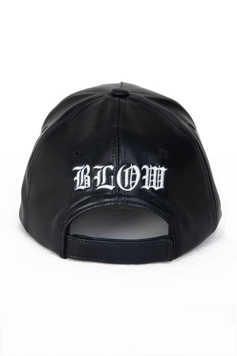 Black leather baseball cap