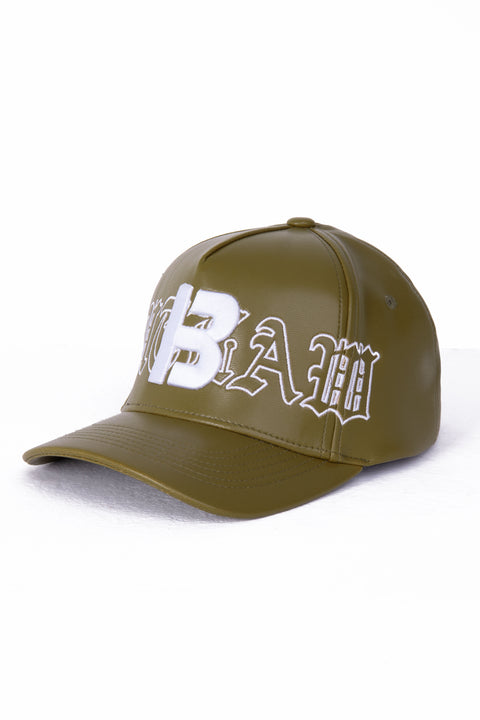 Olive leather baseball cap