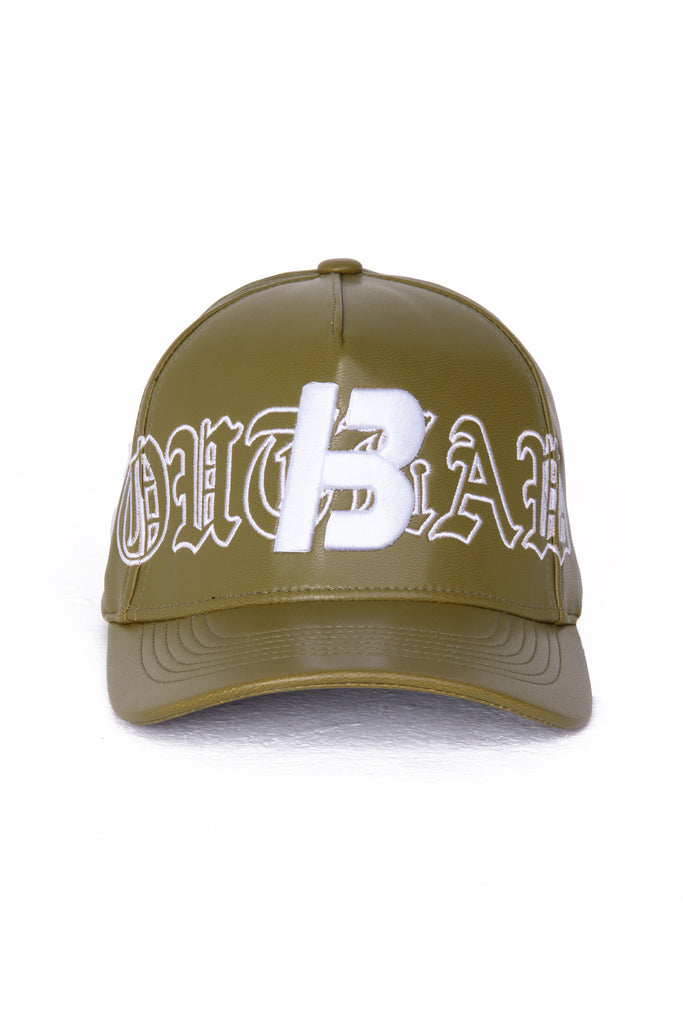 Olive leather baseball cap