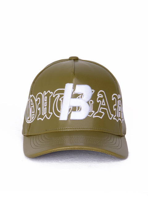 Olive leather baseball cap