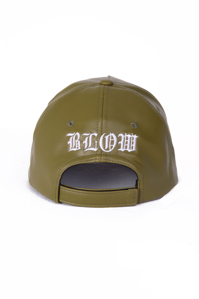 Olive leather baseball cap