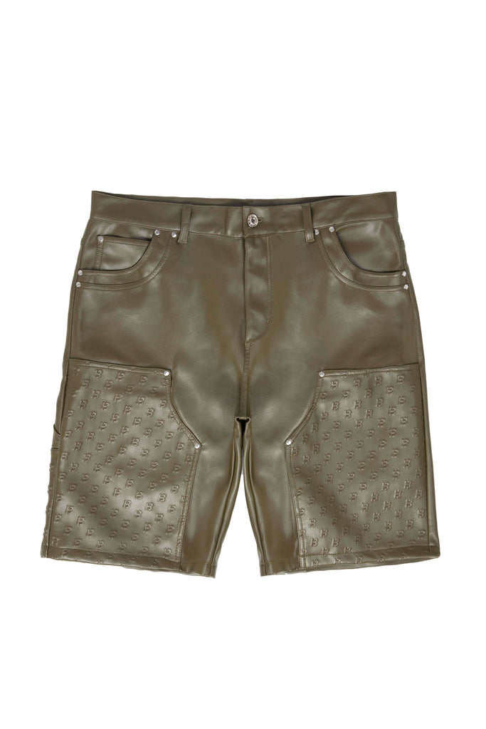 Olive carp leather jorts