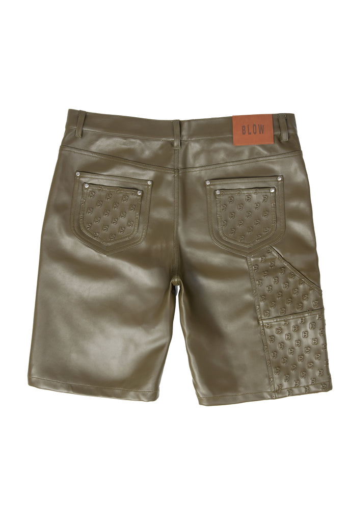 Olive carp leather jorts