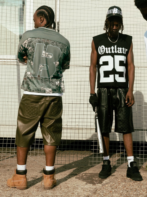 Olive carp leather jorts