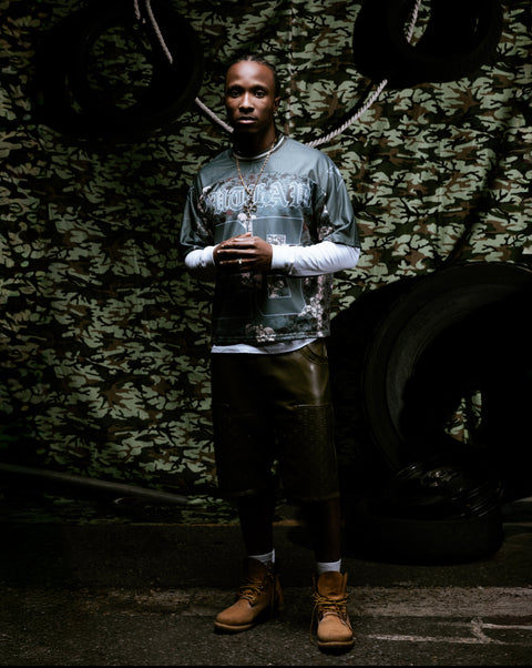 Olive carp leather jorts