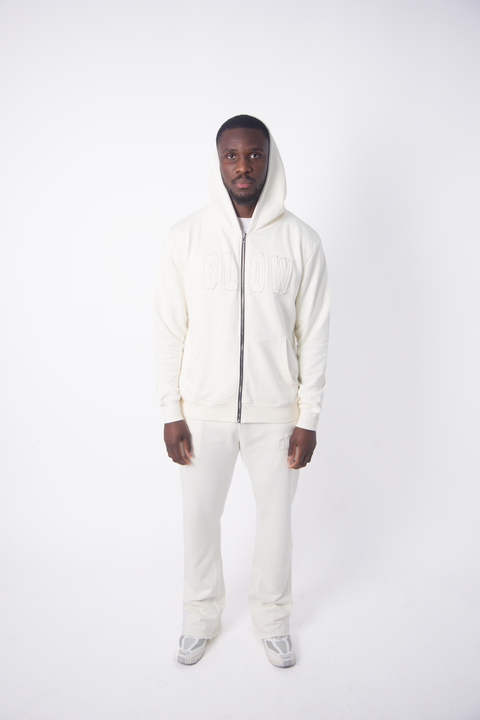 ( Cream) DISTRESSED BLOW PATCHED LOGO FLARED BOTTOMS