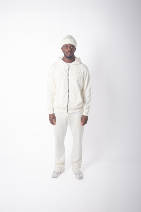 ( Cream) DISTRESSED BLOW PATCHED LOGO FLARED BOTTOMS