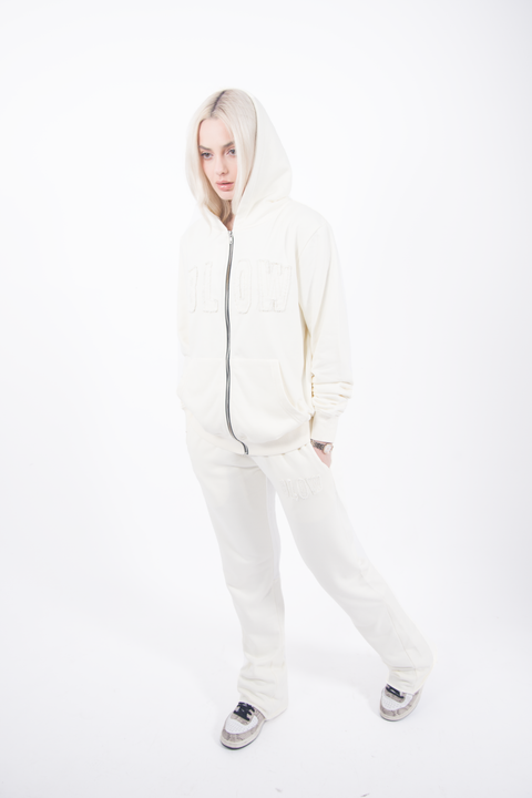 ( Cream) DISTRESSED BLOW PATCHED LOGO FLARED BOTTOMS