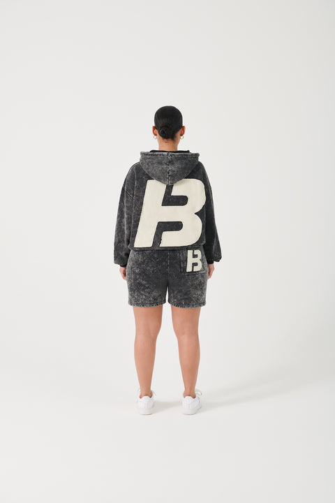(Shorts) BLACK STONE WASHED