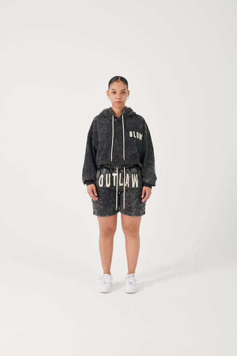 (Shorts) BLACK STONE WASHED